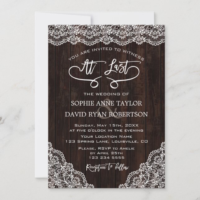 Vintage Lace Old Barn Handwriting Wedding Invitation (Front)