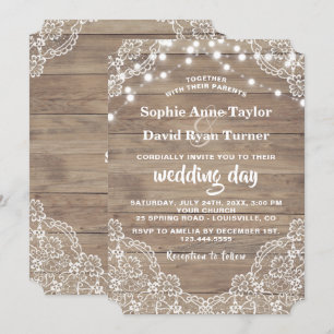 Vintage Lace Old Barn String Lights Wedding Invitation