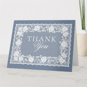 Vintage Lace Olive Dusty Blue Old Money Wedding Thank You Card