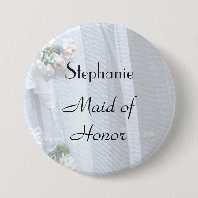 Vintage Lace Personalized Maid of Honour Button (Front)