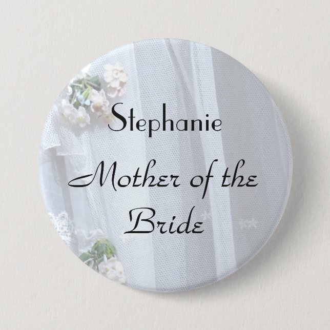 Vintage Lace Personalized Mother of Bride Button (Front)
