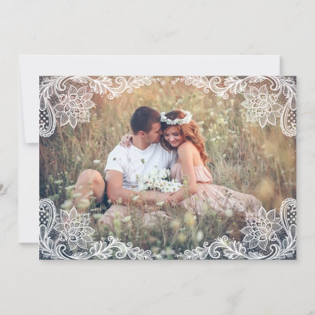 VINTAGE LACE PHOTO SAVE THE DATE ANNOUNCEMENT (Front)