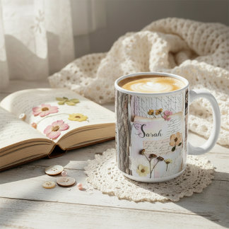 Vintage Lace Pressed Flower Shabby Chic Coffee Mug
