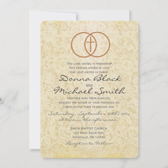 Vintage Lace Religious Wedding Invitations (Front)
