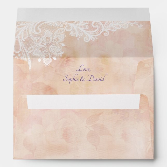 Vintage Lace Roses Old Paper  Wedding Envelopes (Back (Bottom))