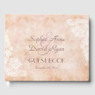 Vintage Lace Roses Old Paper Wedding Guest Book