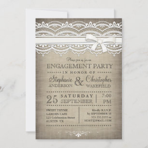 Vintage Lace Rustic Country Engagement Party Invitation