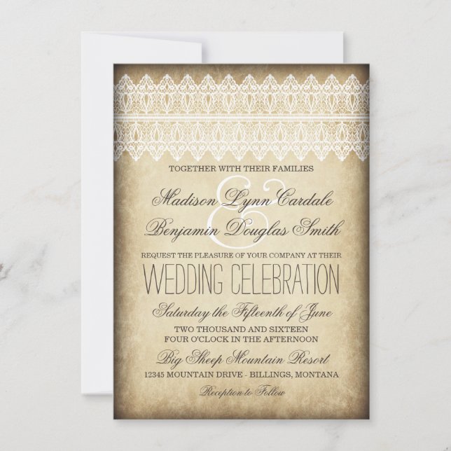 Vintage Lace Rustic Country Wedding Invitations (Front)