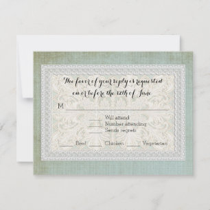 Vintage Lace Rustic Elegant Blue Cream RSVP Card