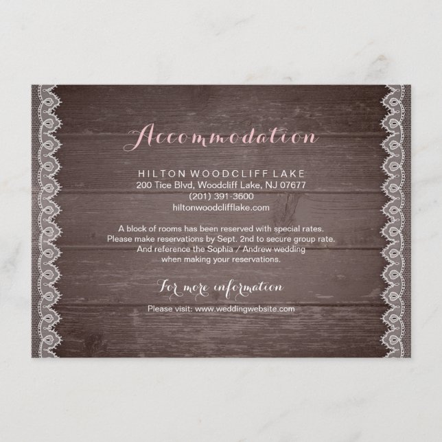 vintage lace rustic wedding accommodation enclosure card (Front)