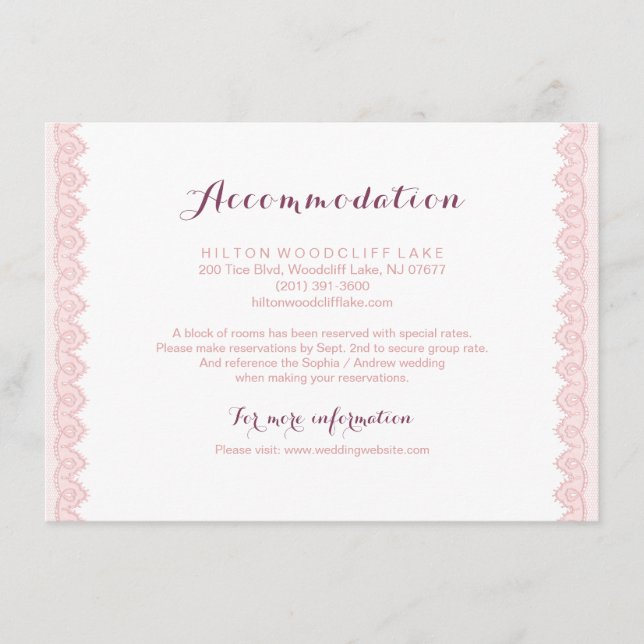 vintage lace rustic wedding accommodation enclosure card (Front)