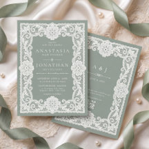 Vintage Lace Sage Green QR Code Wedding