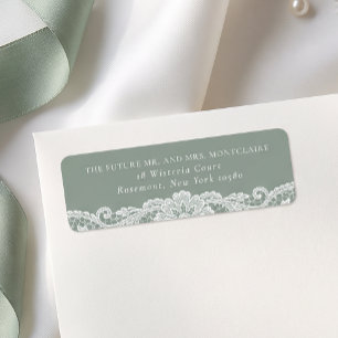 Vintage Lace Sage Green Wedding Return Address
