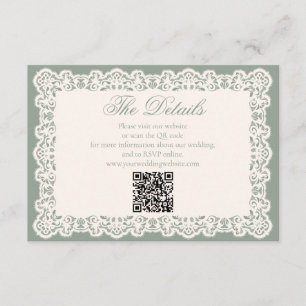 Vintage Lace Sage Green Wedding Website QR Code Enclosure Card