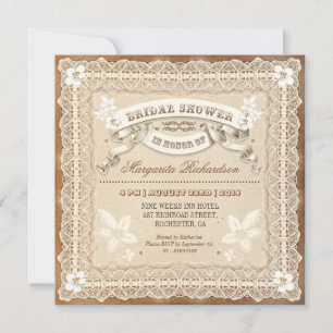 vintage lace typographic bridal shower invitations