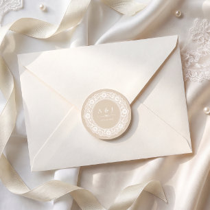 Vintage Lace Wedding Monogram Classic Round Sticker