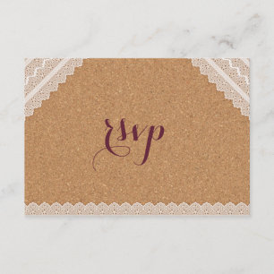 Vintage Lace Wine Cork Wedding RSVP Card