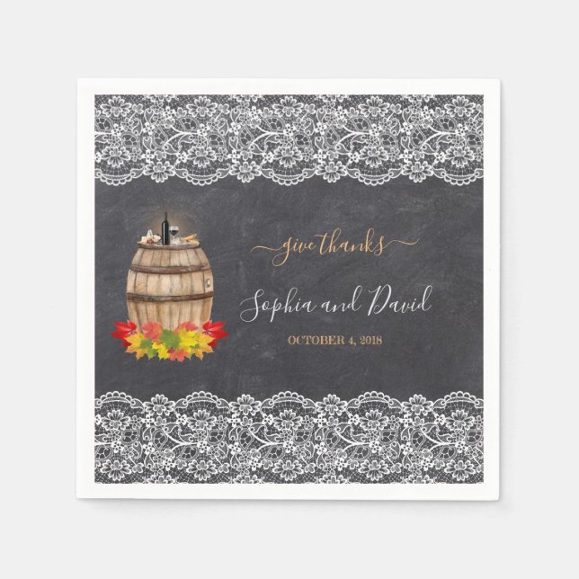 Vintage Lace Winery Chalk Thanksgiving Wedding Napkin (Front)
