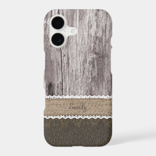 Vintage Lace & Wood Custom Name iPhone 7 Plus Case