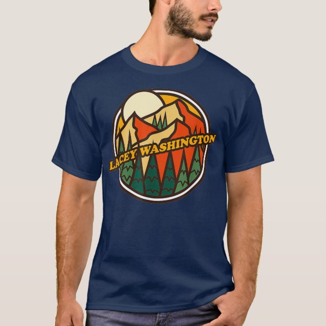 Vintage Lacey Washington Mountain Hiking Print T-Shirt (Front)