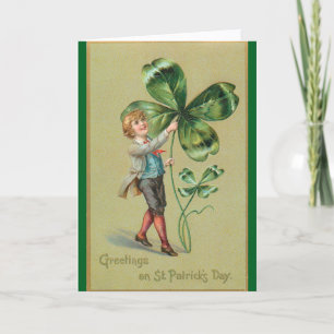Vintage Lad With Shamrocks Greeting Card