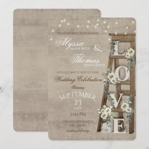 Vintage Ladder with Antique White Roses Love Invitation