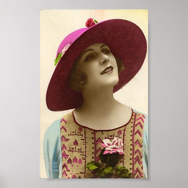 Vintage Ladies 20's Flapper Hat Art Print (Front)
