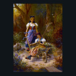 Vintage Ladies And Wheel Barrow At the Forest Poster<br><div class="desc">Two beautiful ladies having fun playing and riding the wheel barrow. Digitally remastered. Between 1800s - 1900s oil painting.</div>
