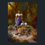 Vintage Ladies And Wheel Barrow At the Forest Poster<br><div class="desc">Two beautiful ladies having fun playing and riding the wheel barrow. Digitally remastered. Between 1800s - 1900s oil painting.</div>