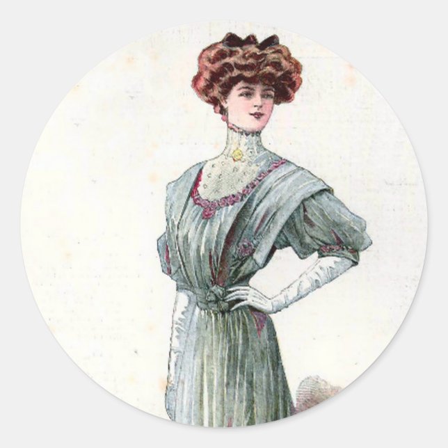  Vintage Ladies Fashion Illustration 1907   Classic Round Sticker (Front)