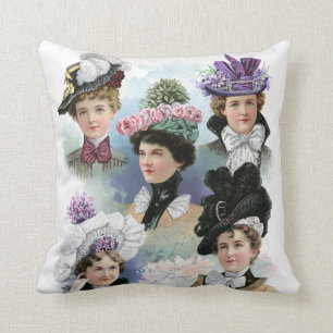 Vintage Ladies Fashion Victorian Hats Pillow