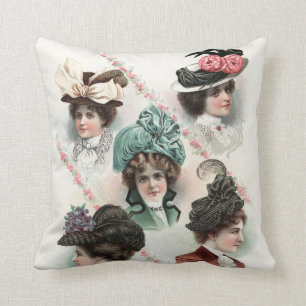 Vintage Ladies Fashion Victorian Hats Pillow