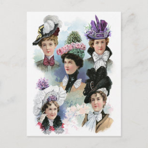 Vintage Ladies Fashion Victorian Hats Postcard