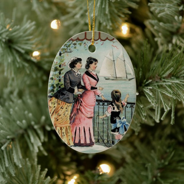 Vintage Ladies, Girl, Sailing Ship Ceramic Ornament (Tree)