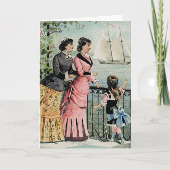 Vintage Ladies, Girl, Sailing Ship Greeting Card (Front)