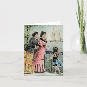 Vintage Ladies, Girl, Sailing Ship Note Card