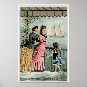 Vintage Ladies, Girl, Sailing Ship Poster