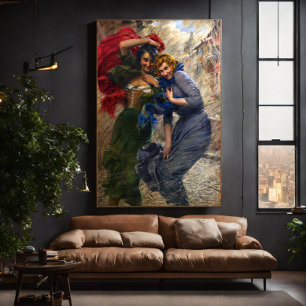 Vintage Ladies In Green Red Blue Canvas Print