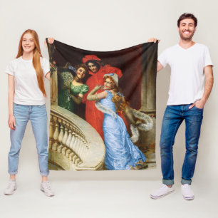 Vintage Ladies In Red Blue Green At Masquerade Fleece Blanket