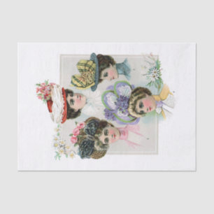 Vintage Ladies in Spring Hats Fashion Illustration Tissue Paper
