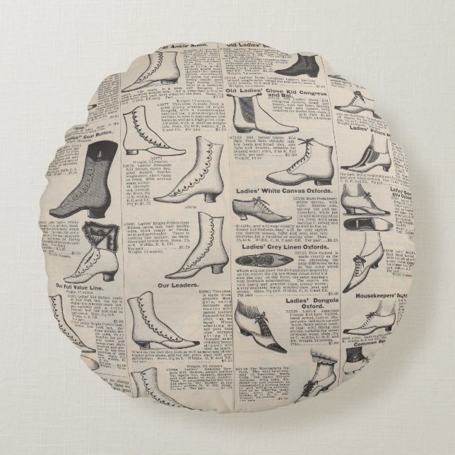 Vintage Ladies' Shoes Catalogue - 1900s Fashion Round Pillow (Front)