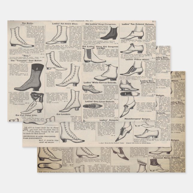 Vintage Ladies' Shoes Catalogue - 1900s Fashion Wrapping Paper Sheet (Set)