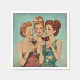 Vintage Ladies Toasting with Wine Napkin