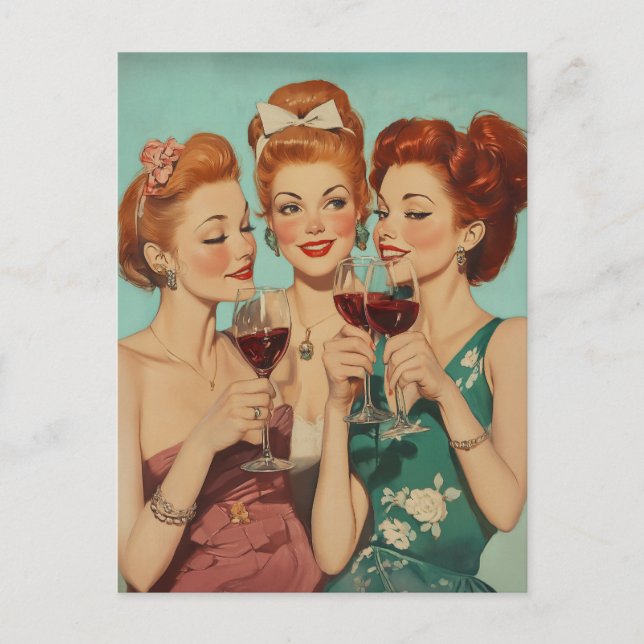 Vintage Ladies Toasting with Wine Postcard (Front)