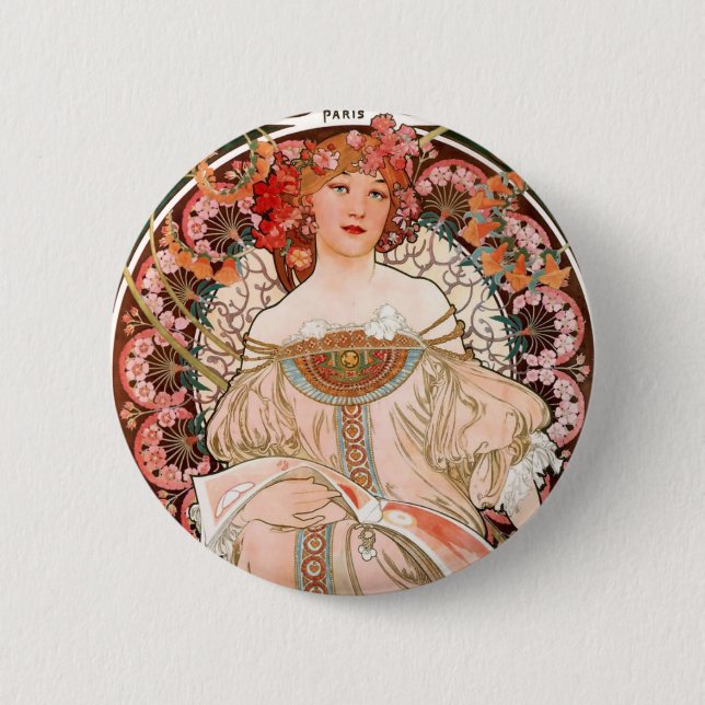 Vintage lady 2 inch round button (Front)