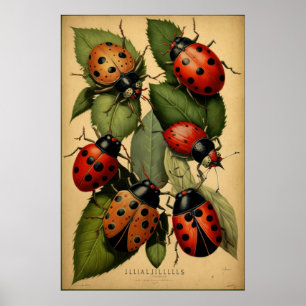 Vintage Lady Bug Poster - Garden Art Print