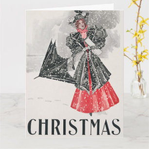 Vintage lady christmas holiday card