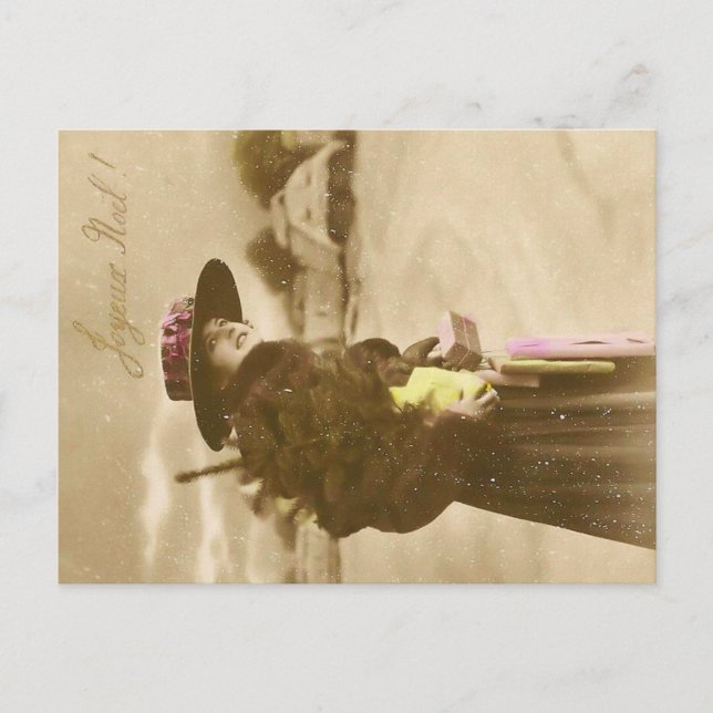 Vintage Lady Christmas Postcard | Classic Holiday (Front)