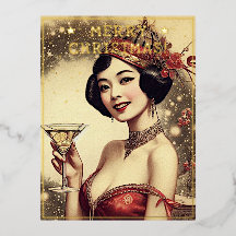 Vintage Lady Christmas Theme Greetings Retro Pic