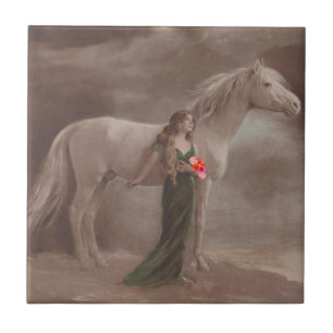 Vintage Lady DayDream & White Night Horse Tile